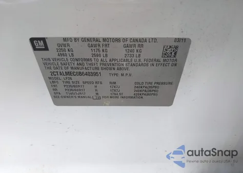 2011 GMC Terrain Sle-1 из США, поврежденный, VIN 2CTALMEC0B6403951